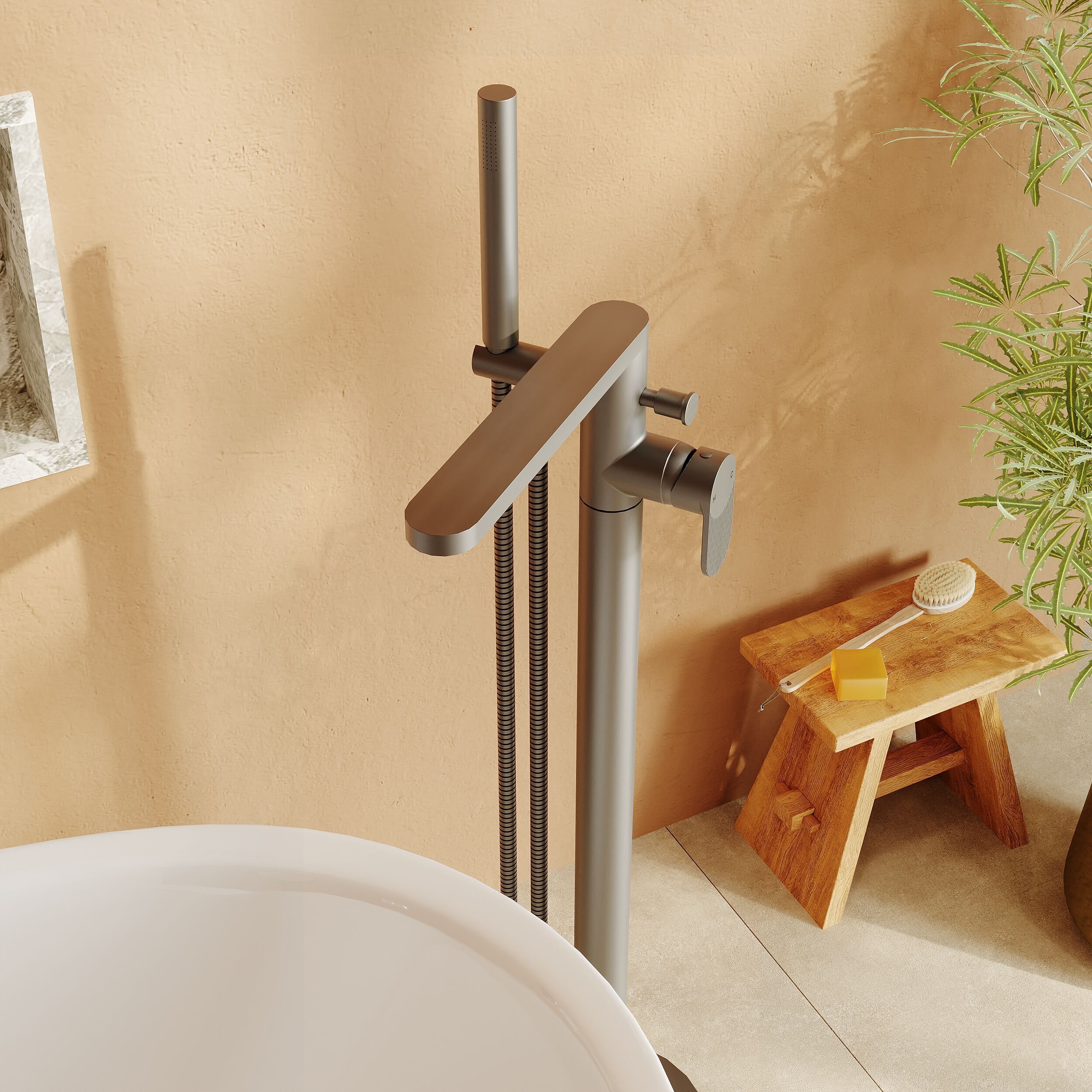 Cove Fluted Floor Mounted Bath Shower Mixer Tap With Handset