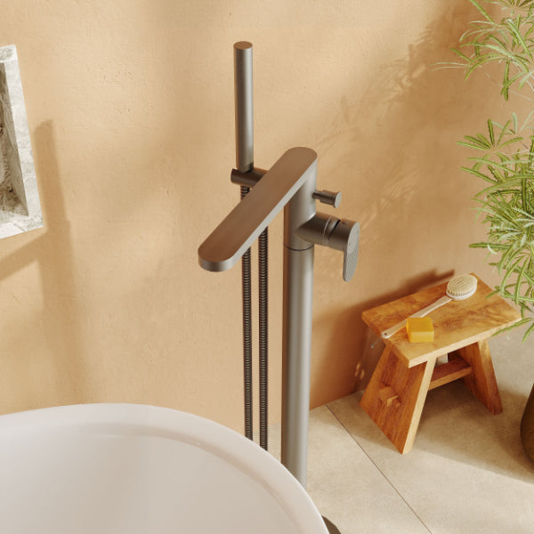 Cove Fluted Floor Mounted Bath Shower Mixer Tap With Handset