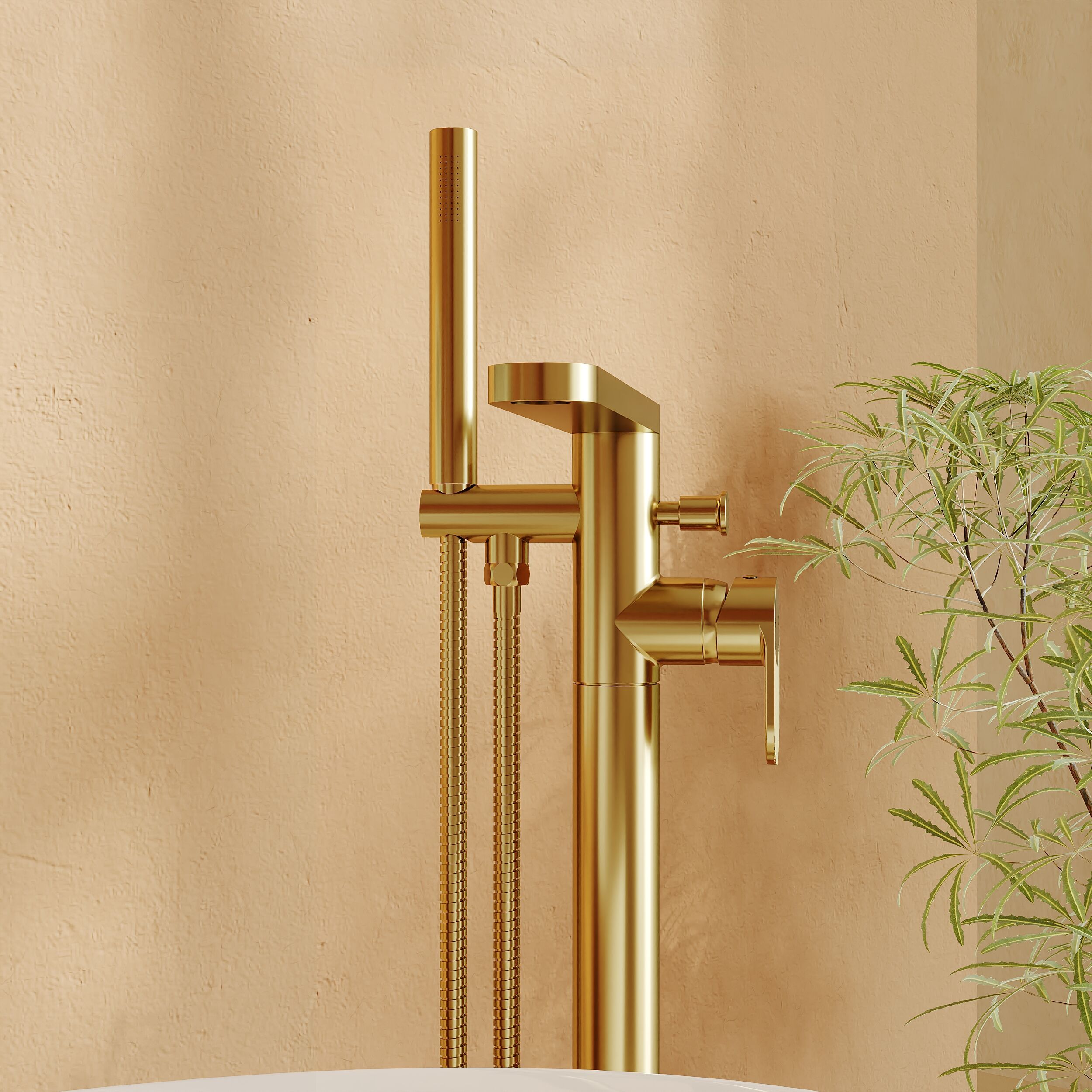 Cove Fluted Floor Mounted Bath Shower Mixer Tap With Handset