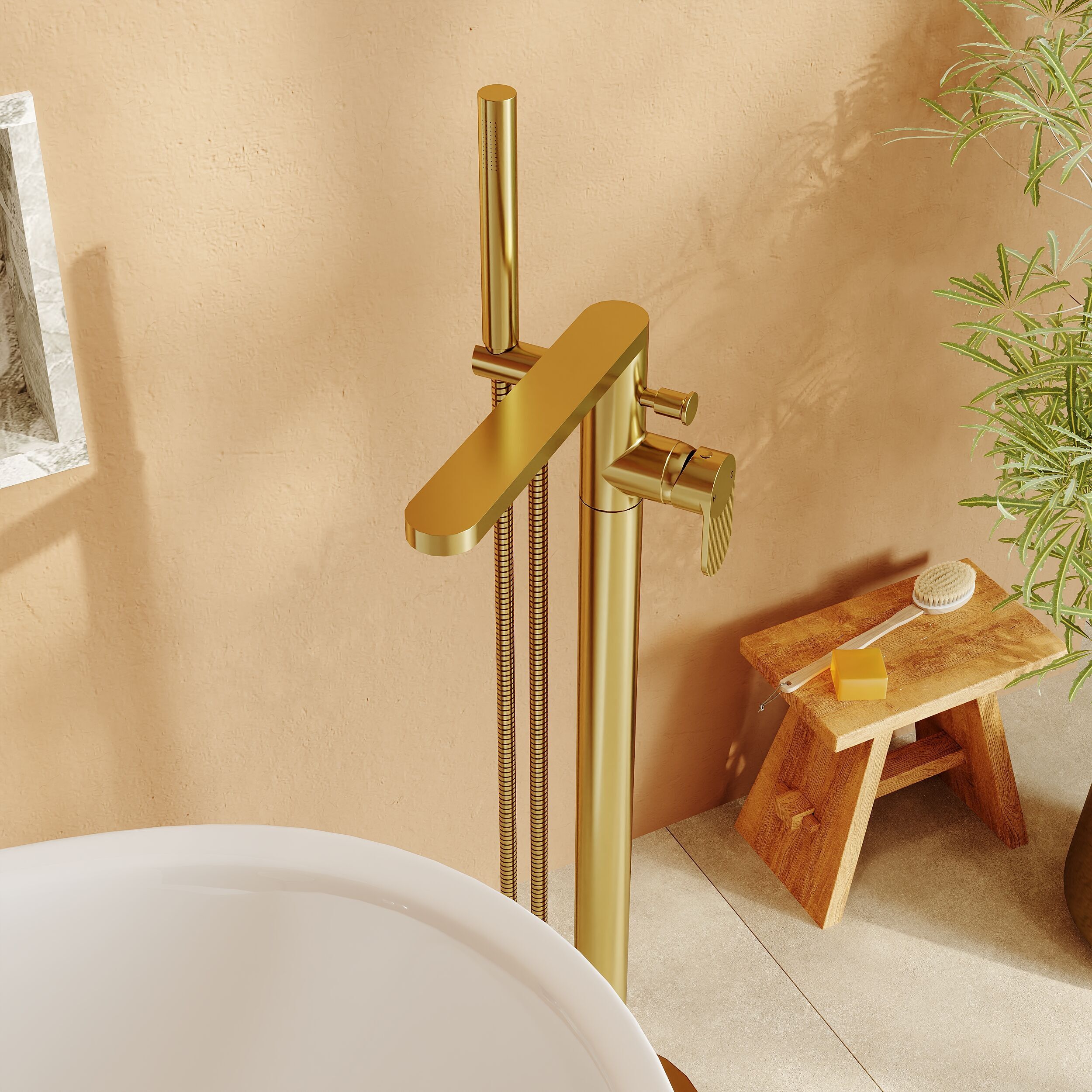 Cove Fluted Floor Mounted Bath Shower Mixer Tap With Handset