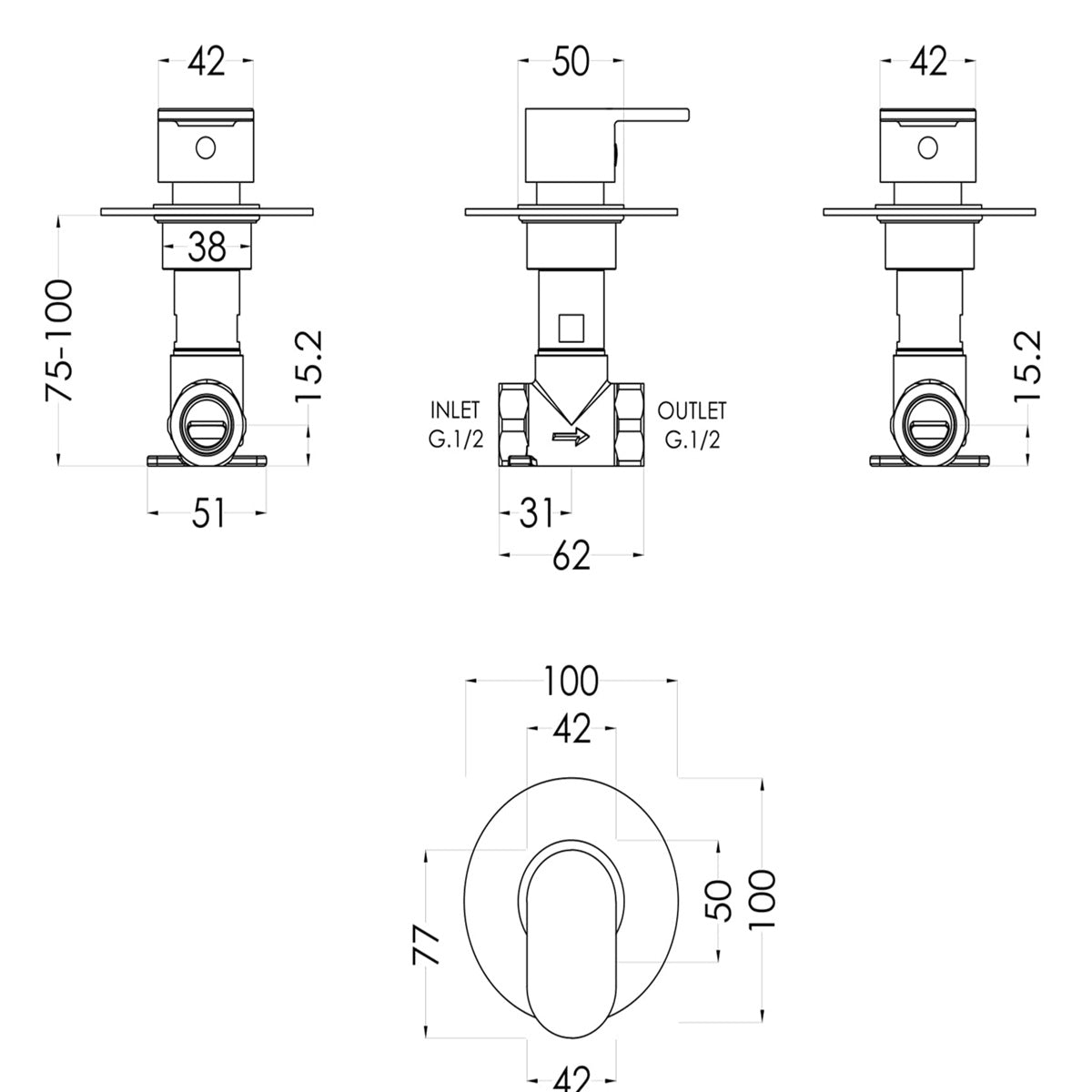Brent 1 Outlet Thermostatic Concealed Shower Valve - Chrome