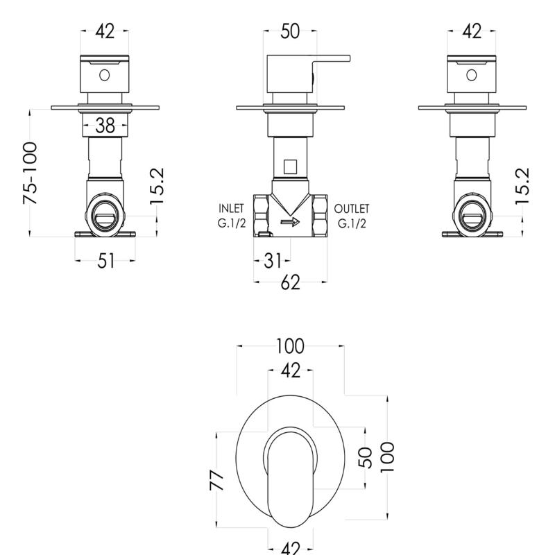 Brent 1 Outlet Thermostatic Concealed Shower Valve - Chrome