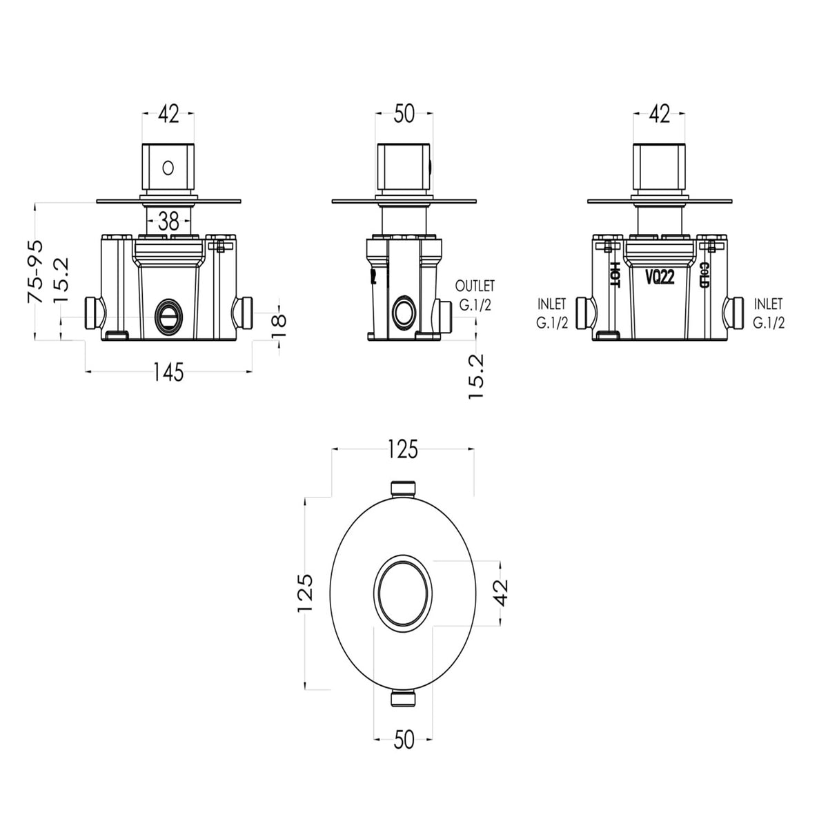 Brent 1 Outlet Thermostatic Concealed Shower Valve - Chrome