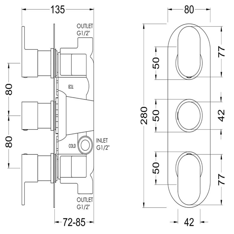 Brent Thermostatic 2 Outlet Concealed Shower Valve - Chrome