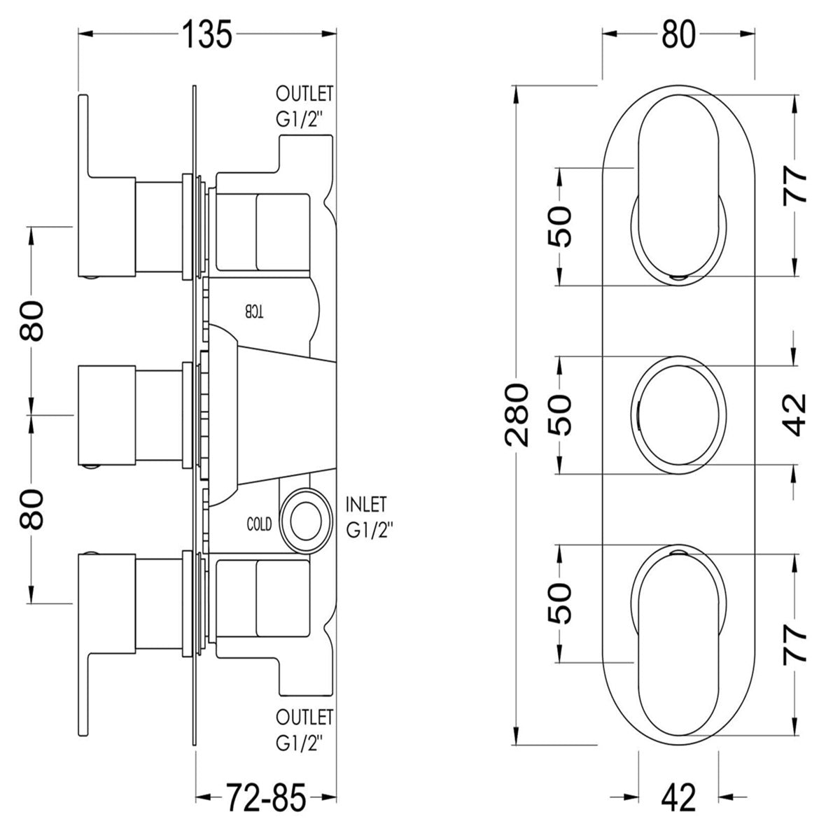 Brent Thermostatic 2 Outlet Concealed Shower Valve - Chrome