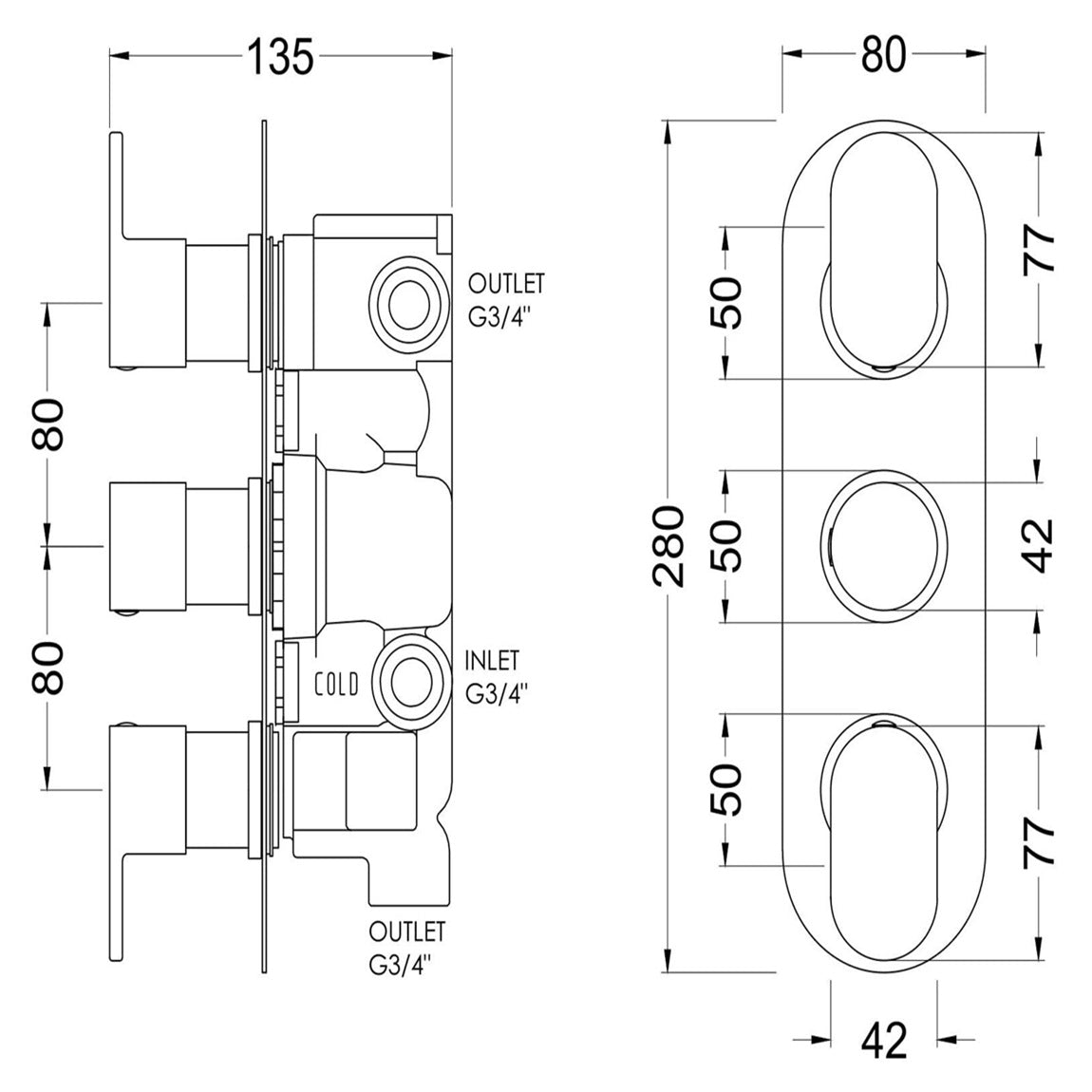 Brent Thermostatic Concealed Shower Valve With Diverter - Chrome