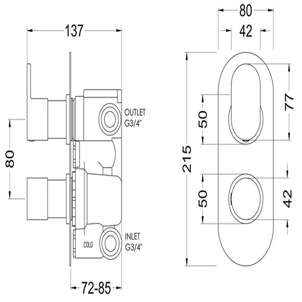 Brent Thermostatic 2 Outlet Concealed Shower Valve With Diverter - Chrome