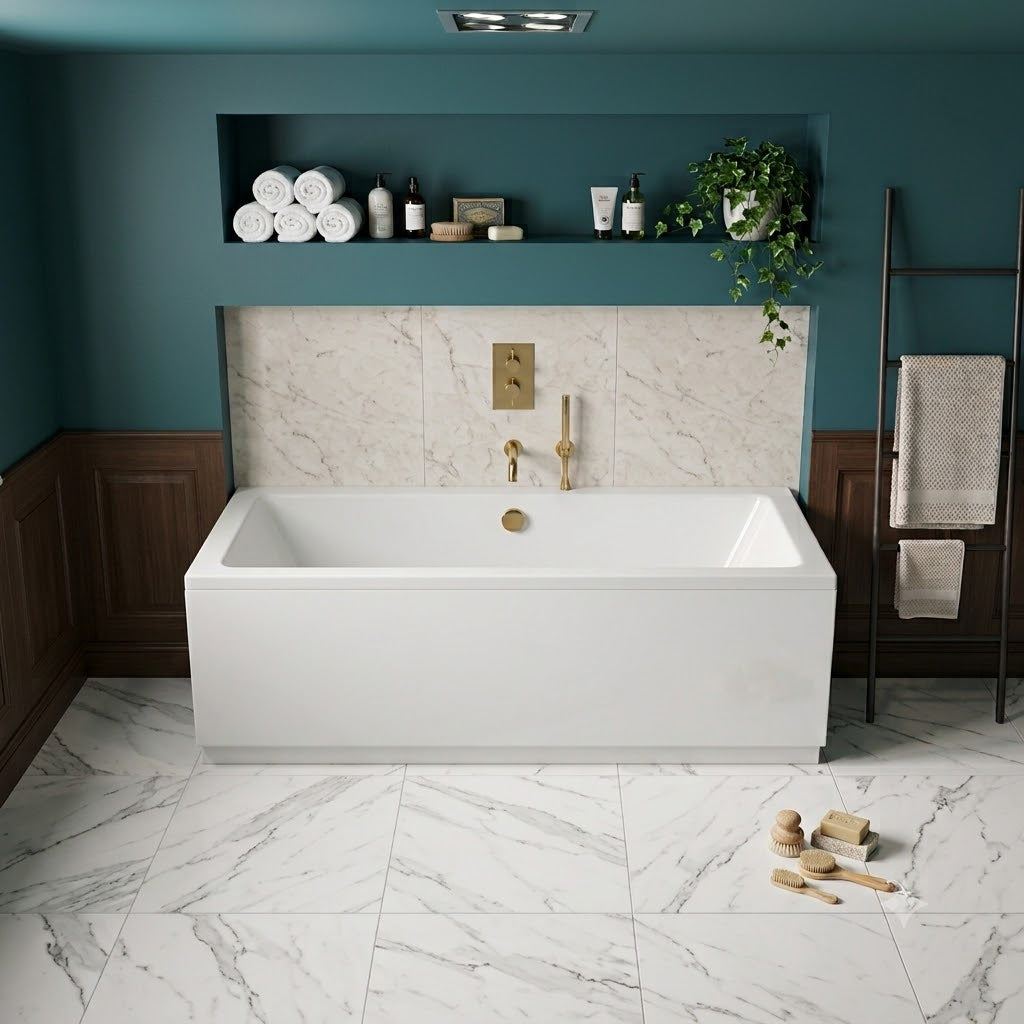 Boynton Straight Single Ended Rectangular Bath With Legs - White