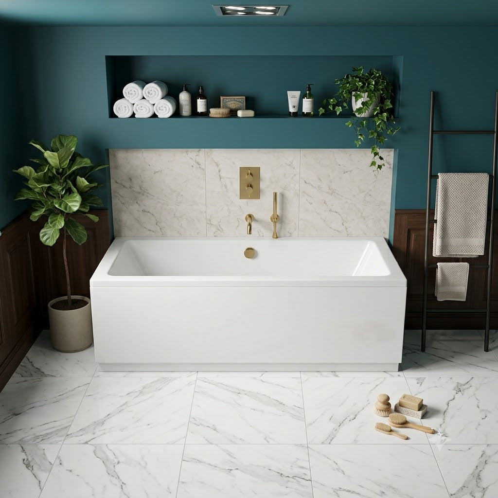 Boynton Straight Single Ended Rectangular Bath With Legs - White