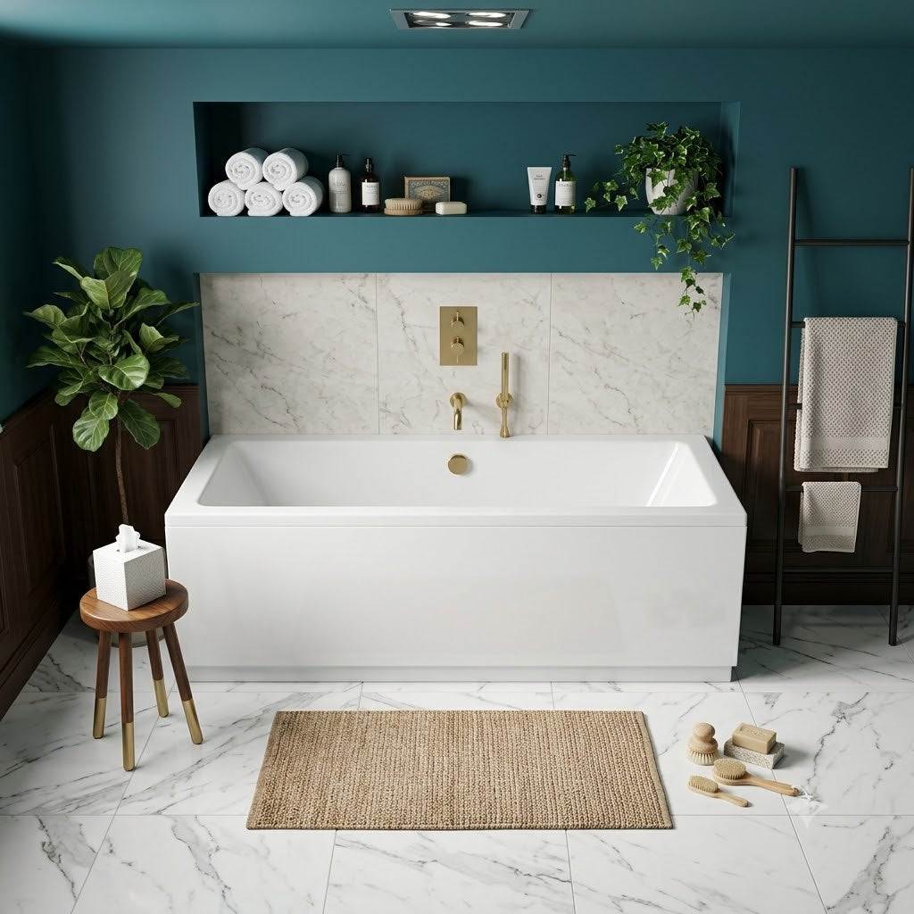 Boynton Straight Single Ended Rectangular Bath With Legs - White