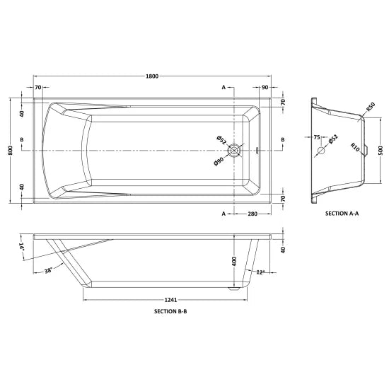 Boynton Straight Single Ended Rectangular Bath With Legs - White