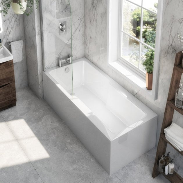 Alpha Square Single Ended Shower Bath With Legs - 1700mm x 750mm - White
