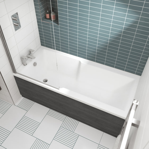 Alpha Square Single Ended Shower Bath With Legs - 1700mm x 750mm - White