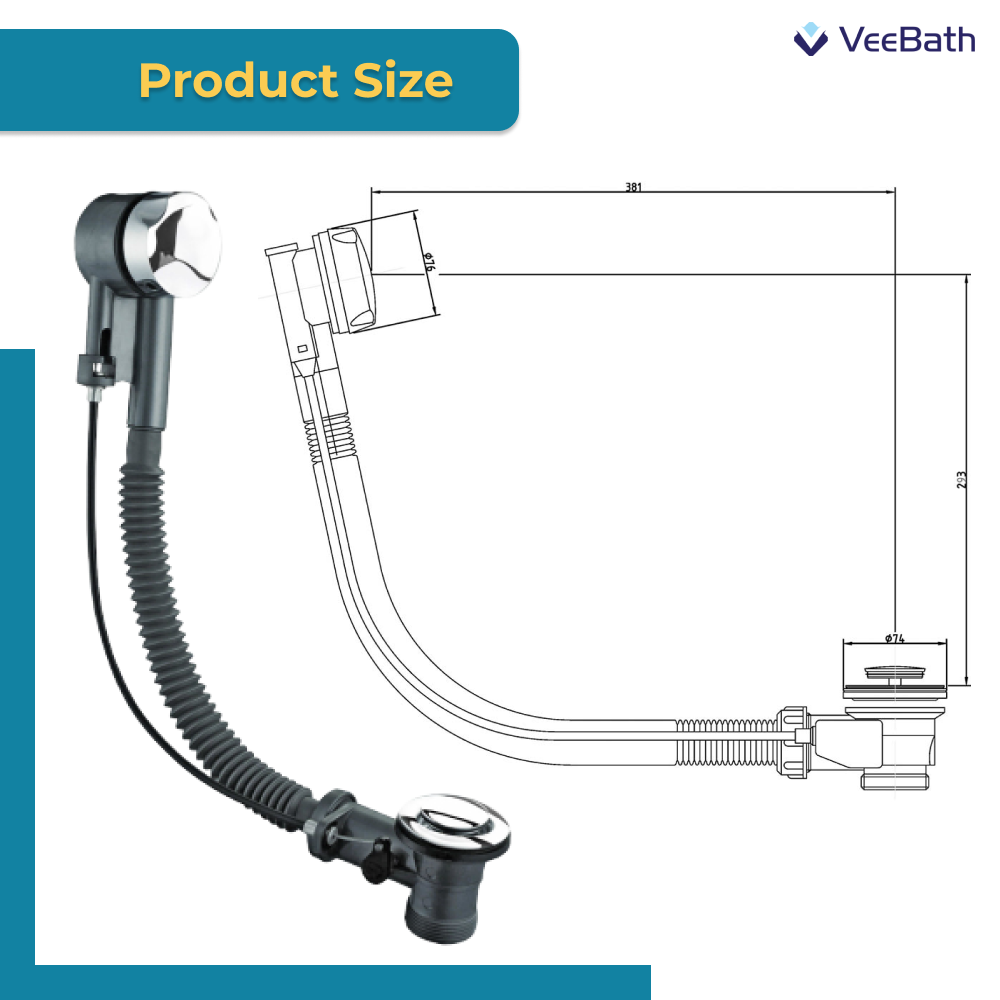 VeeBath Essentials Pop-Up Bath Waste & Overflow Kit
