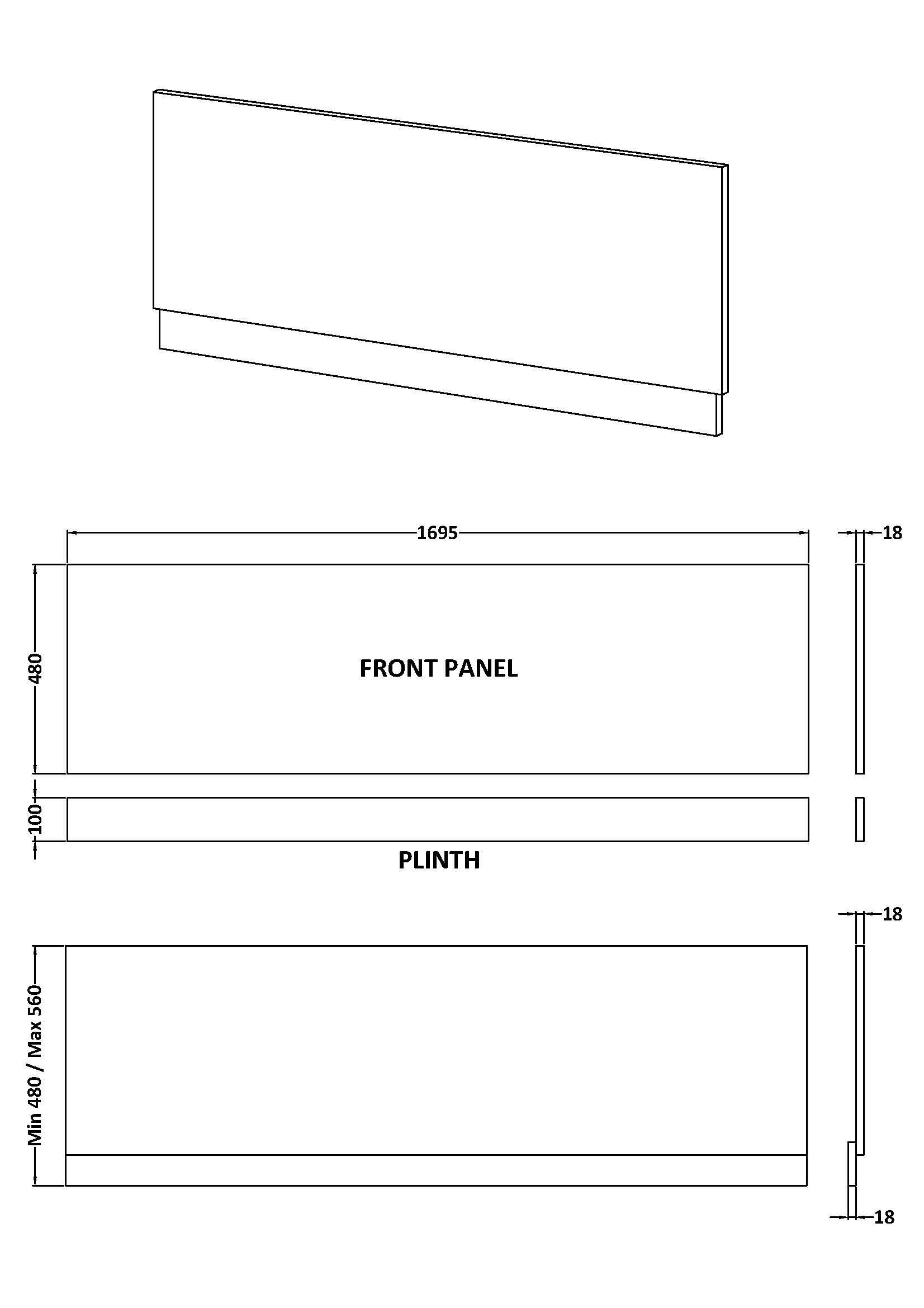Solvex Front Bath Panel 1700mm x 560mm