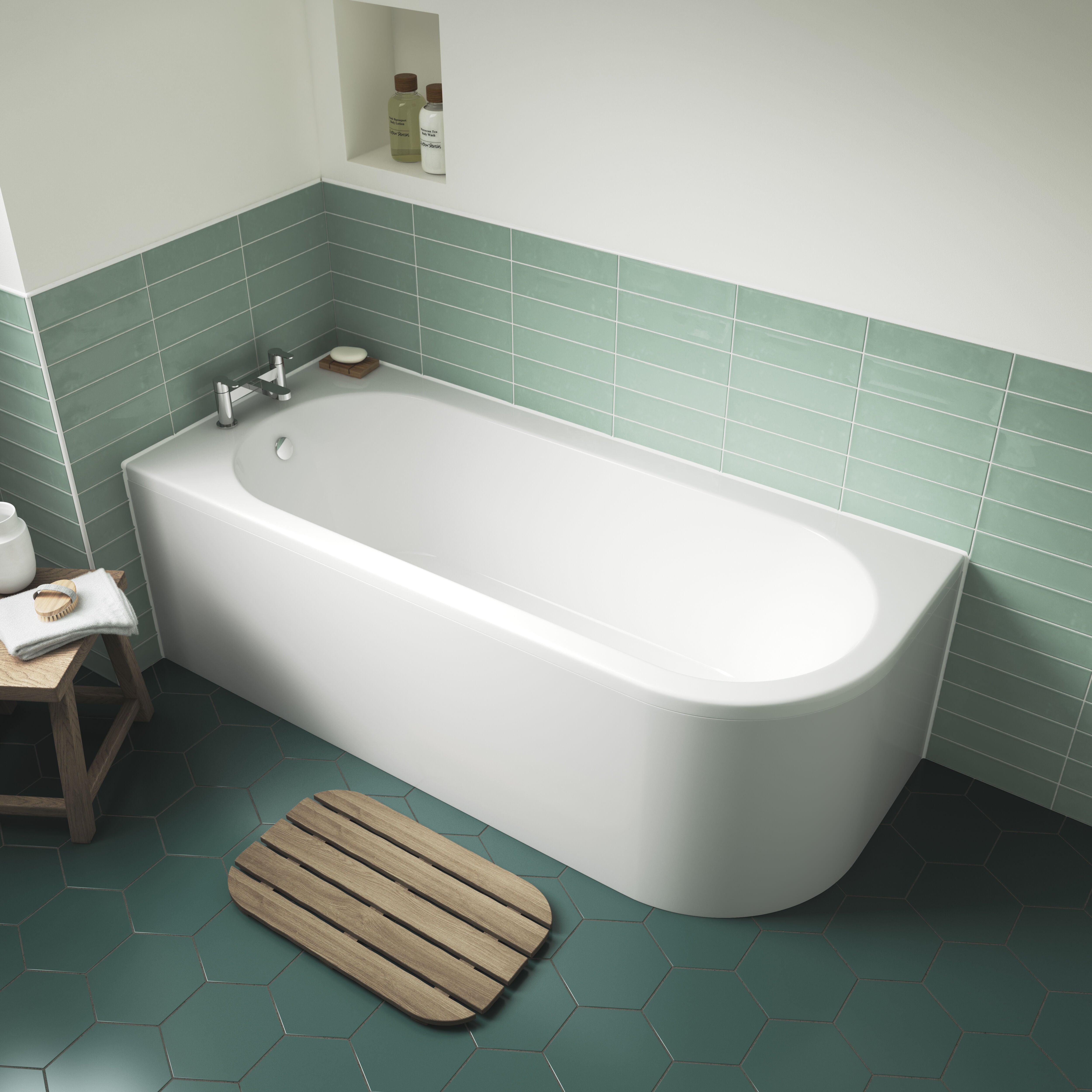 Urban Curved Single Ended Corner Bath With Legs And Panel - 1700mm x 725mm - White