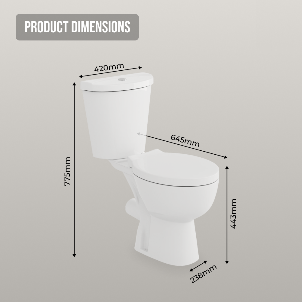 Basics Close Coupled Toilet with Soft Close Seat & Cistern - White