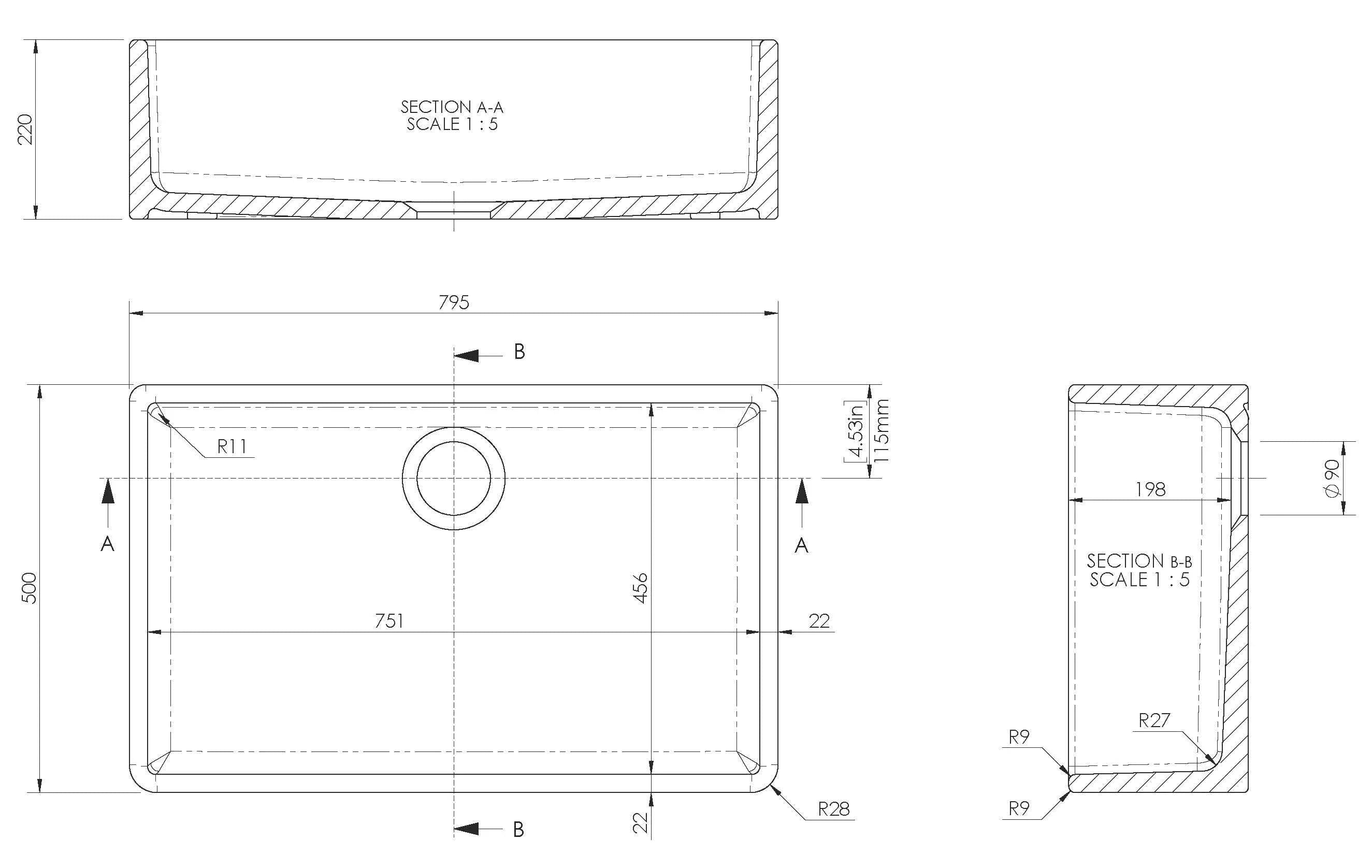 Nuie Single Bowl Butler Sink With Offset Waste