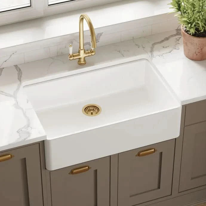 Nuie Single Bowl Butler Sink With Offset Waste