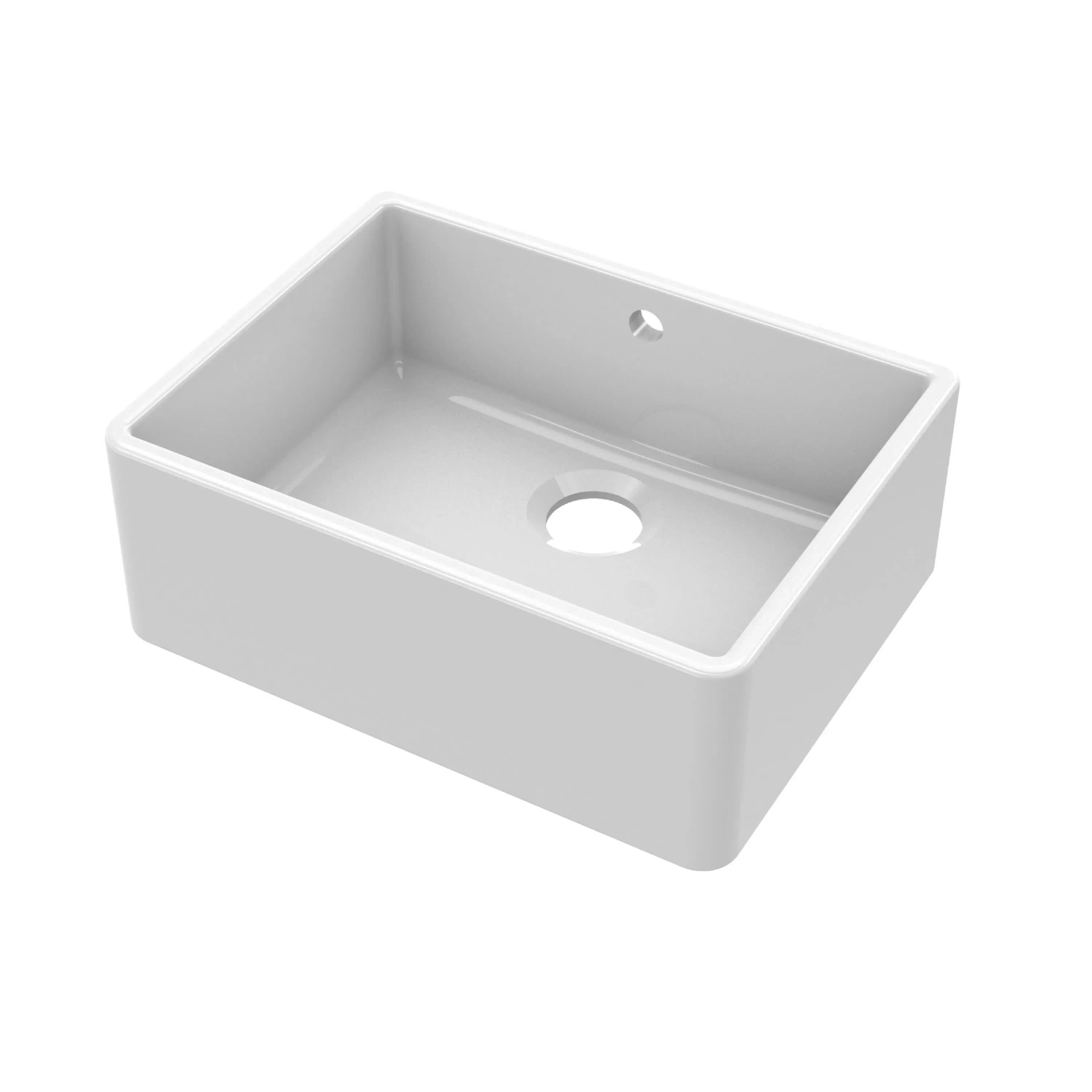 Nuie Single Bowl Butler Sink With Offset Waste And Overflow - White