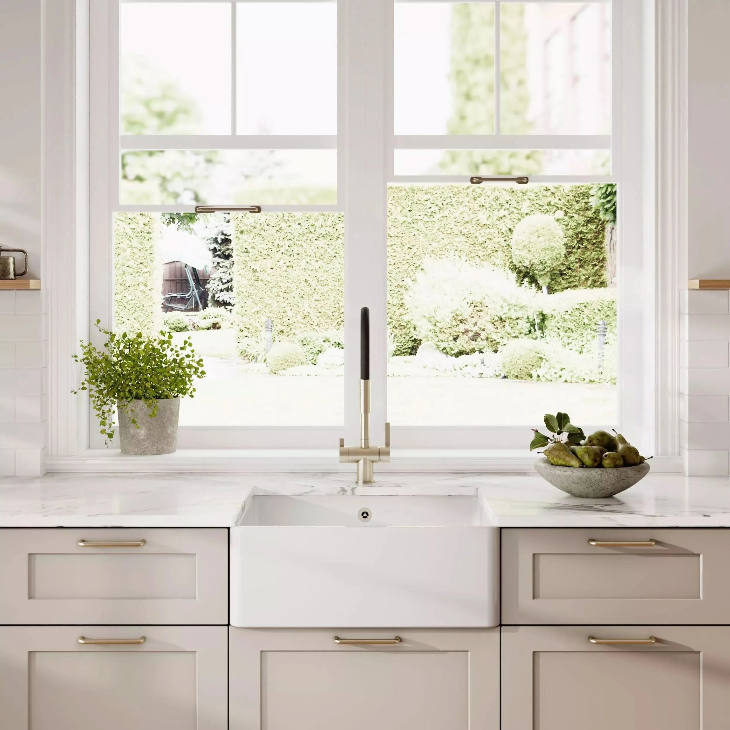 Nuie Single Bowl Butler Sink With Offset Waste And Overflow - White