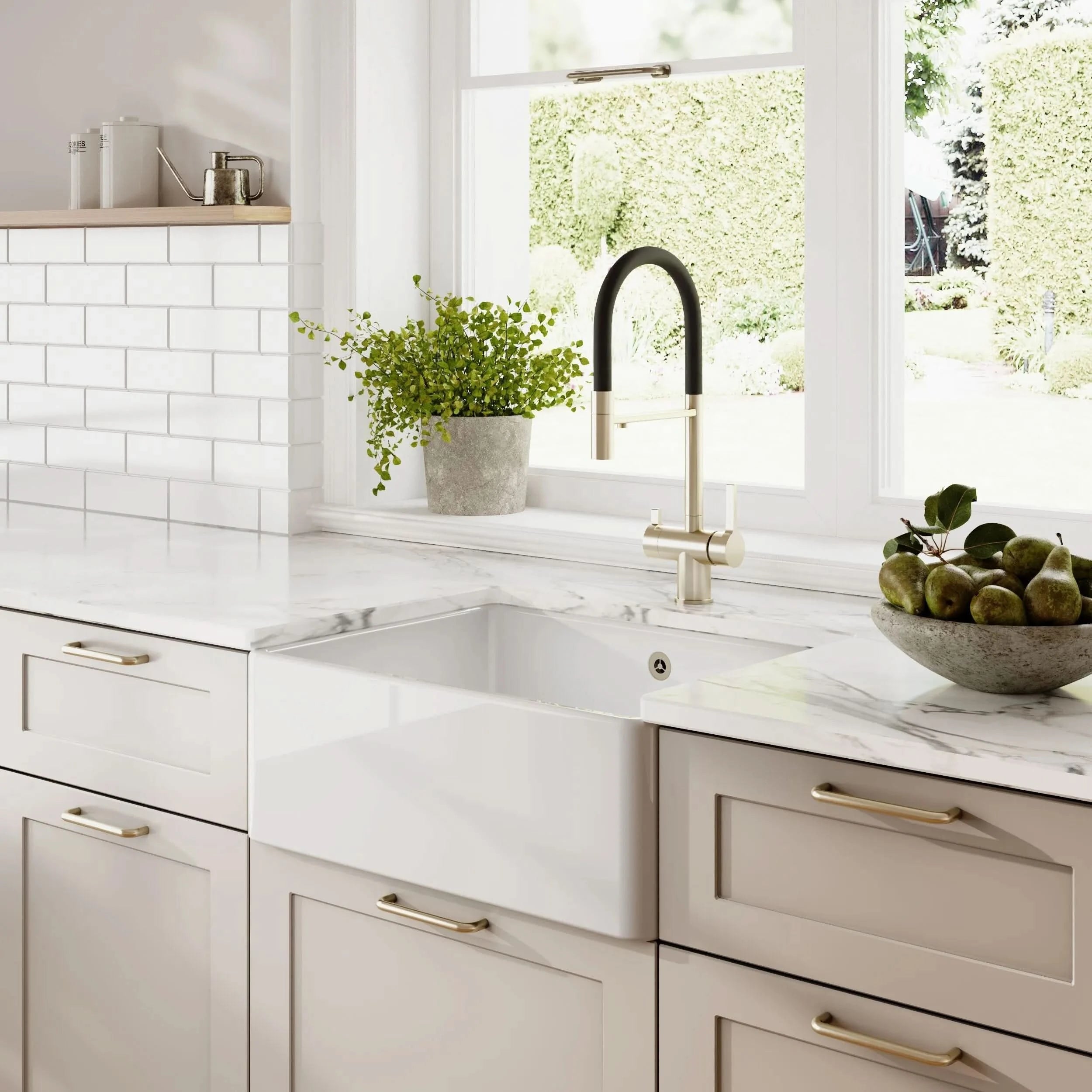 Nuie Single Bowl Butler Sink With Offset Waste And Overflow - White