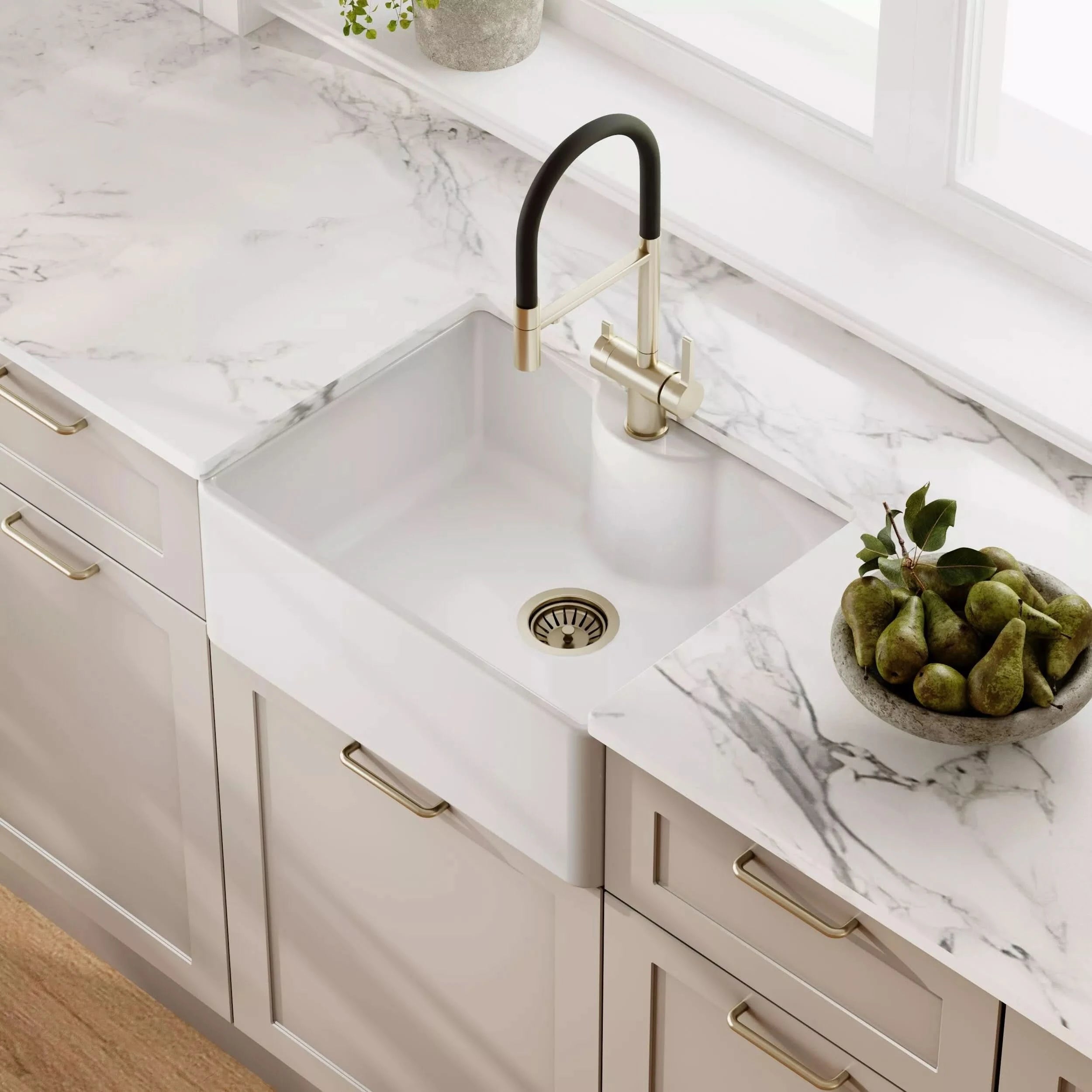 Nuie Single Bowl Butler Sink With Offset Waste And Tap Ledge - White