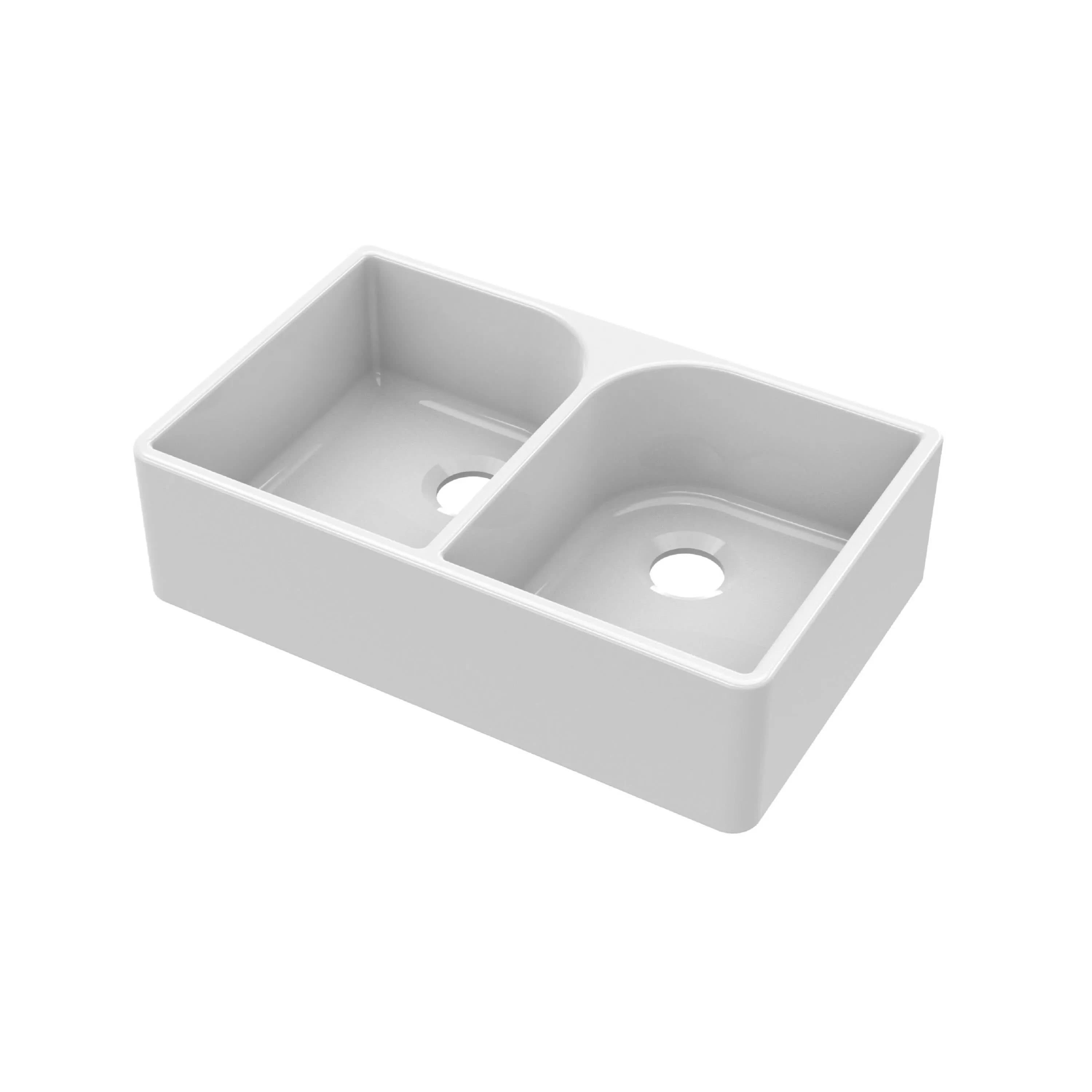 Nuie 795mm Double Bowl Butler Sink With Offset Waste And Full Weir