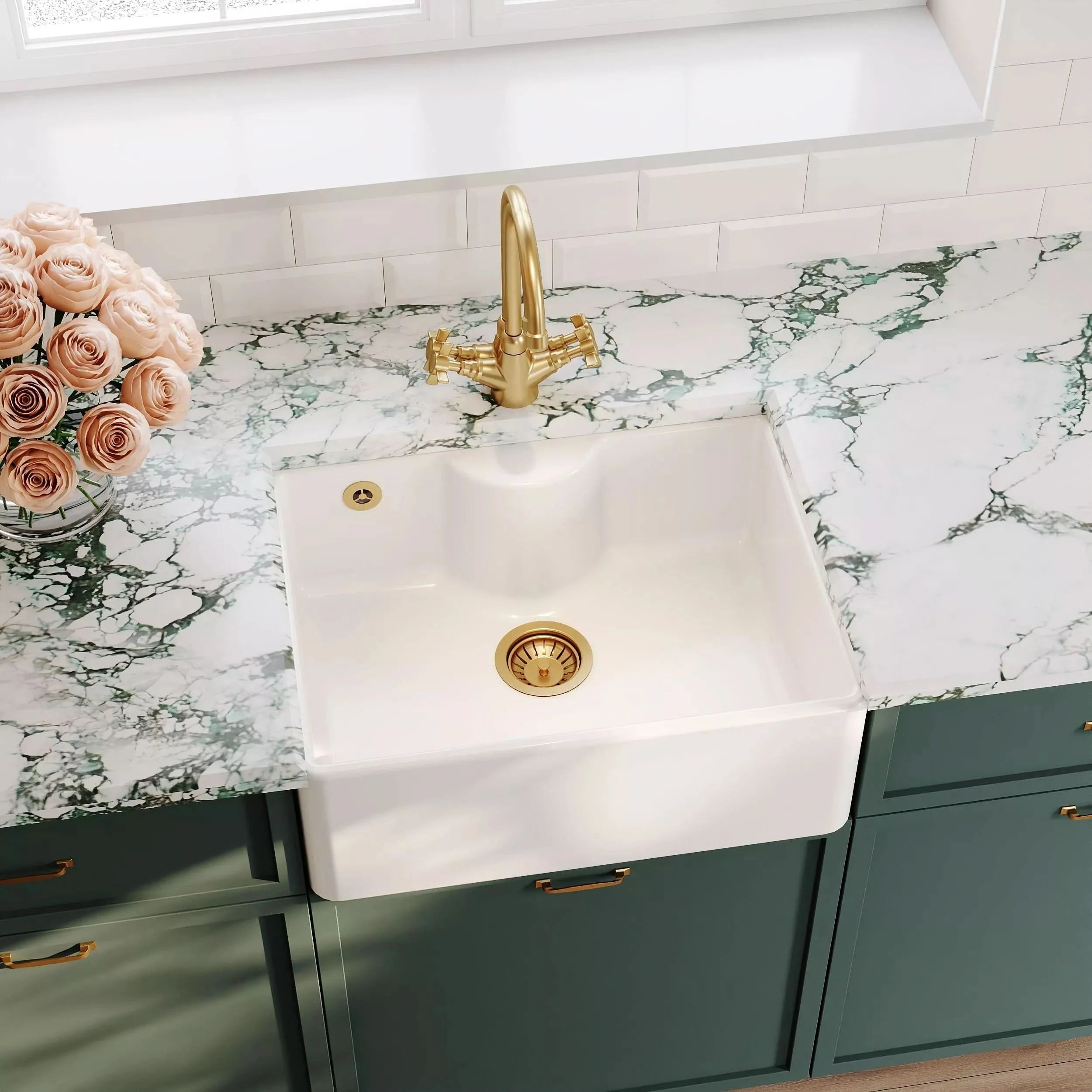 Nuie Single Bowl Butler Sink With Tap Ledge And Overflow - White