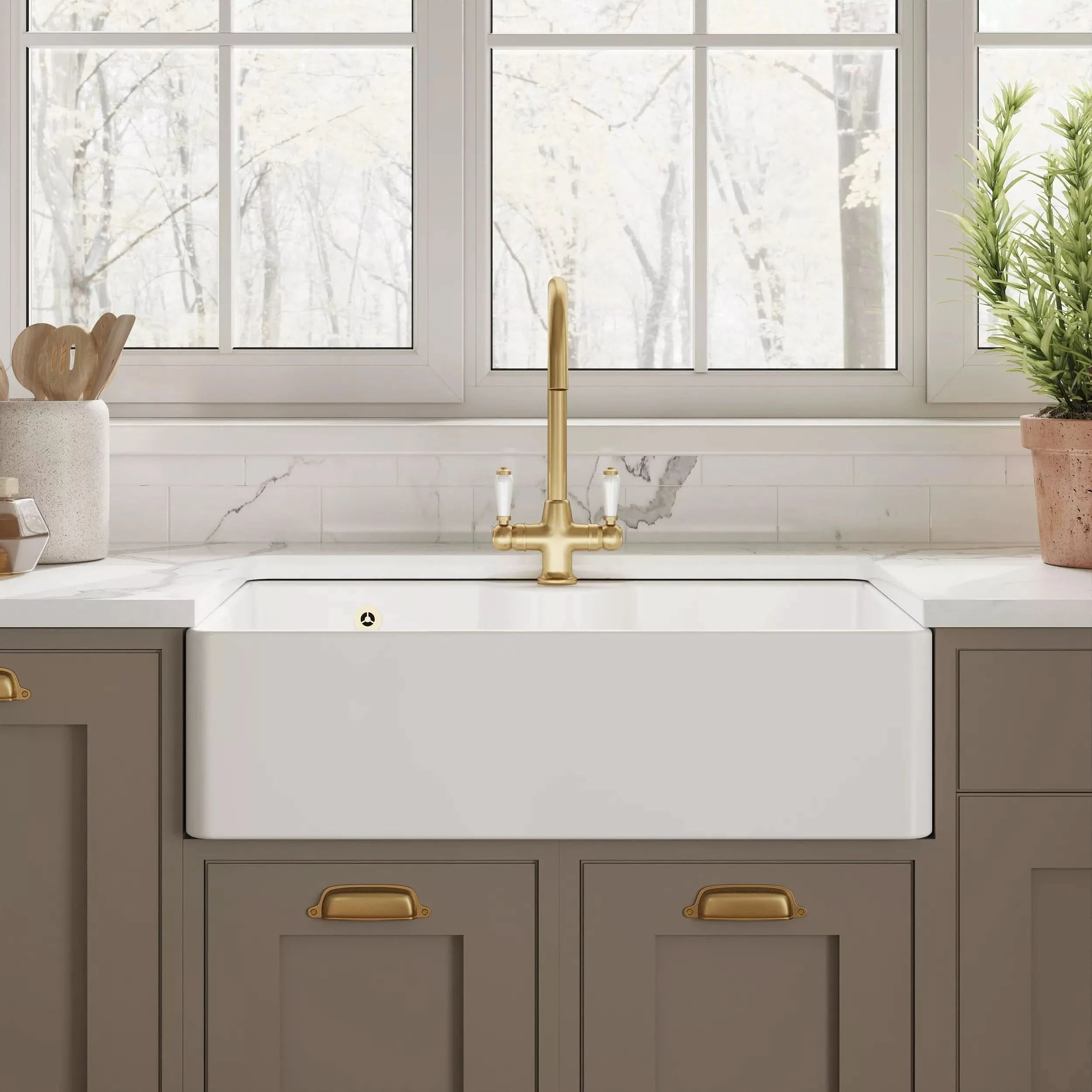 Nuie Single Bowl Butler Sink With Tap Ledge And Overflow - White