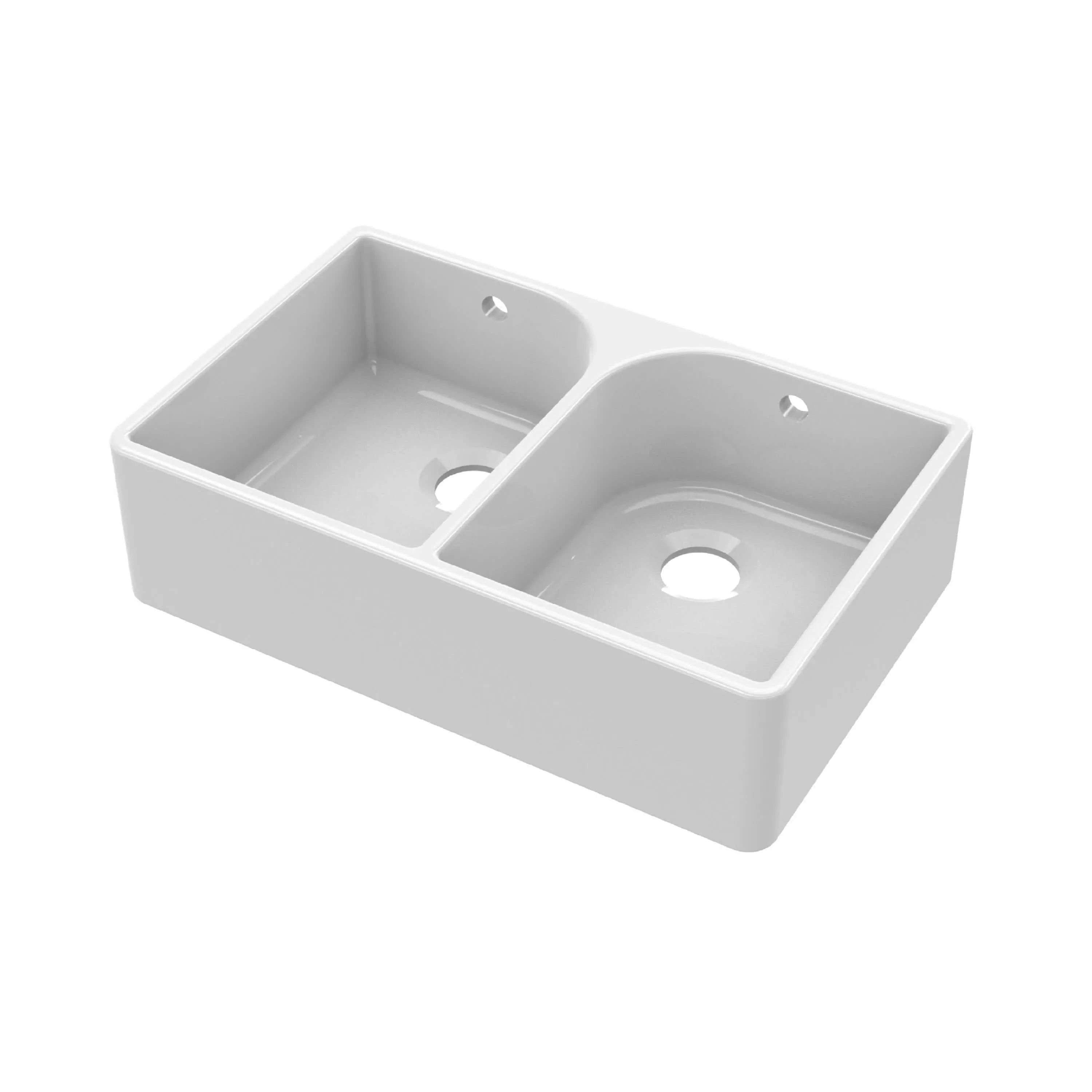 Nuie 795mm Double Bowl Butler Sink With Full Weir And Overflow - White
