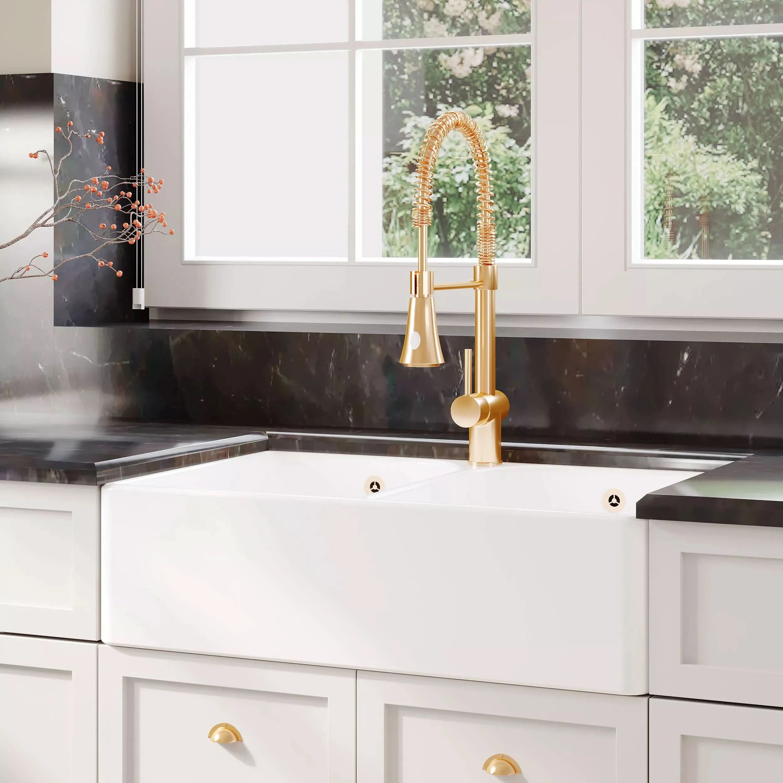Nuie 795mm Double Bowl Butler Sink With Full Weir And Overflow - White
