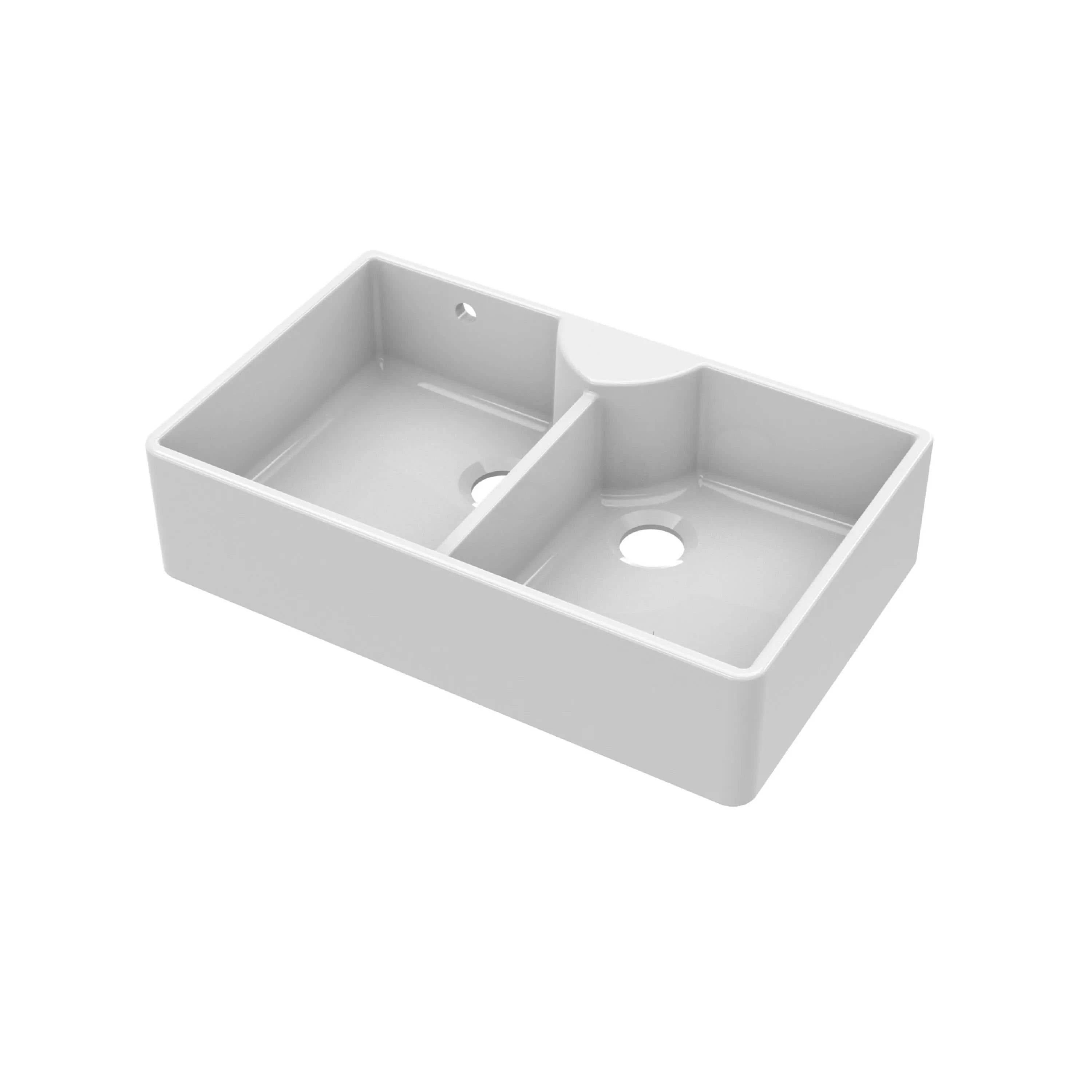 Nuie Double Bowl Butler Sink With Stepped Weir And Overflow - White