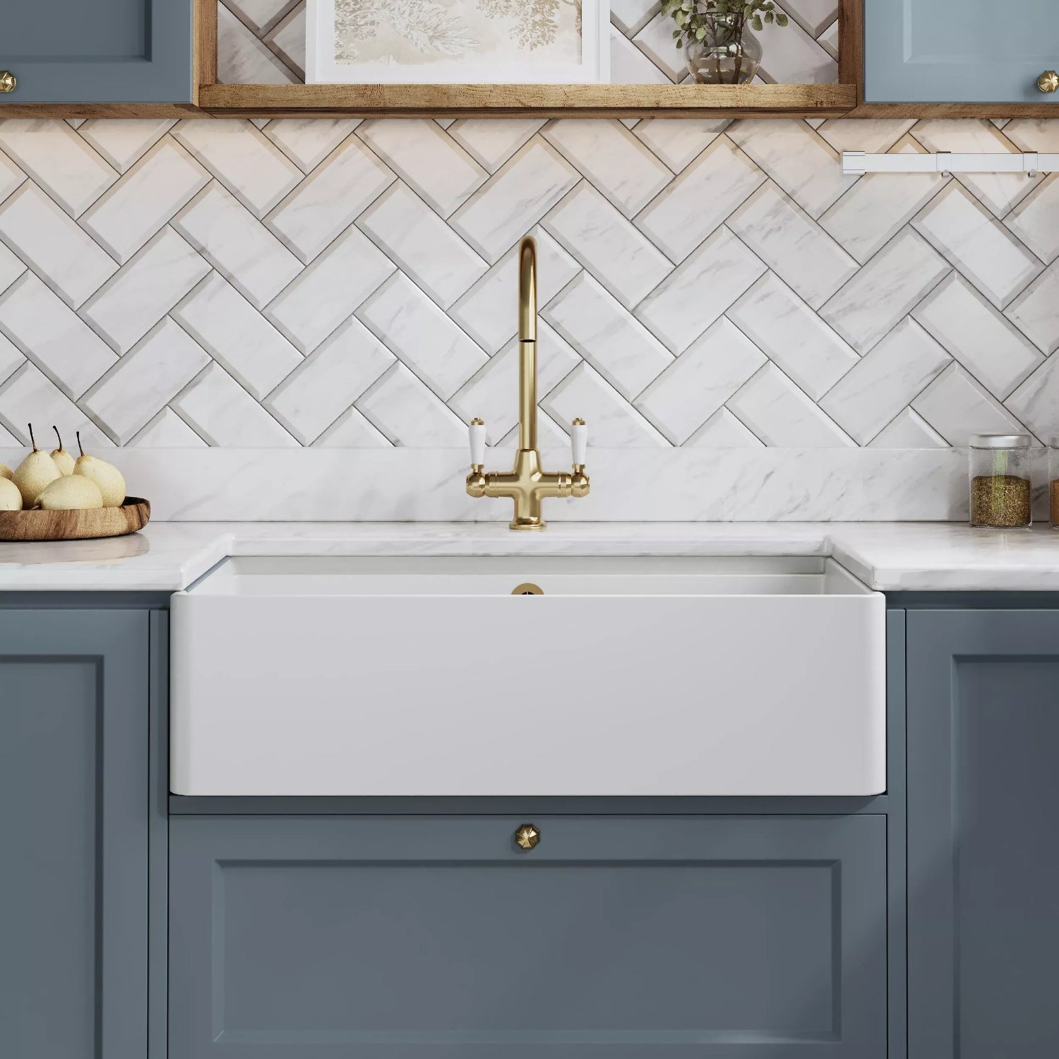 Nuie Butler Sink With Ledge - White