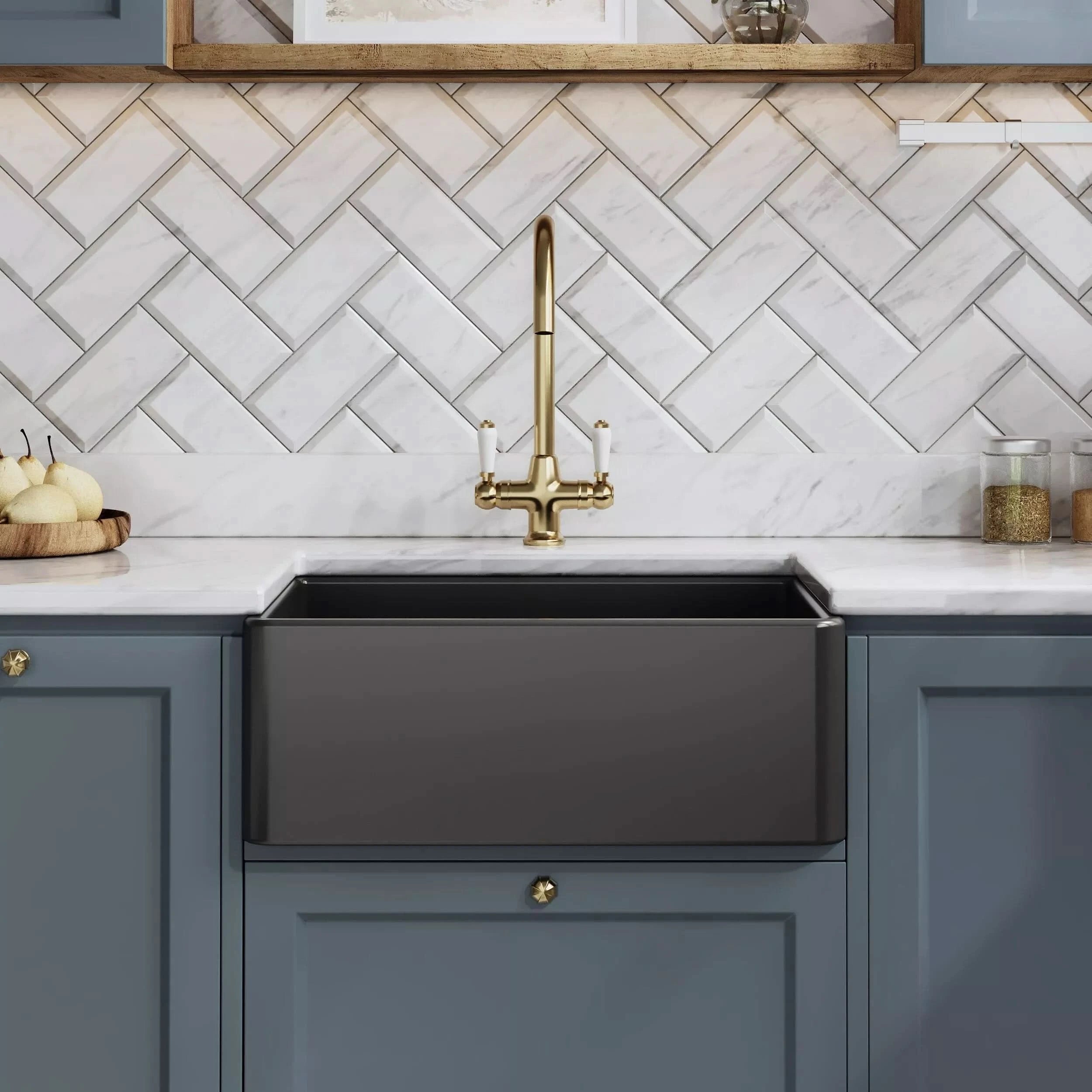Nuie Single Bowl Butler Sink With Offset Waste