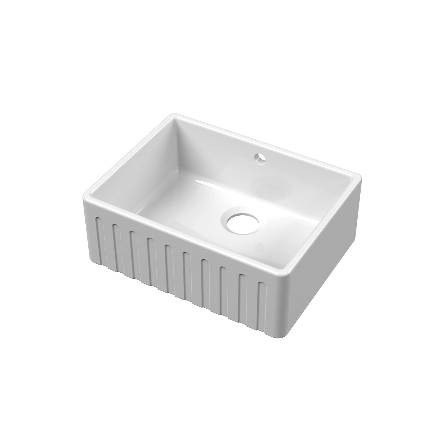 Nuie Single Bowl Fluted Butler Sink With Offset Waste And Overflow - White