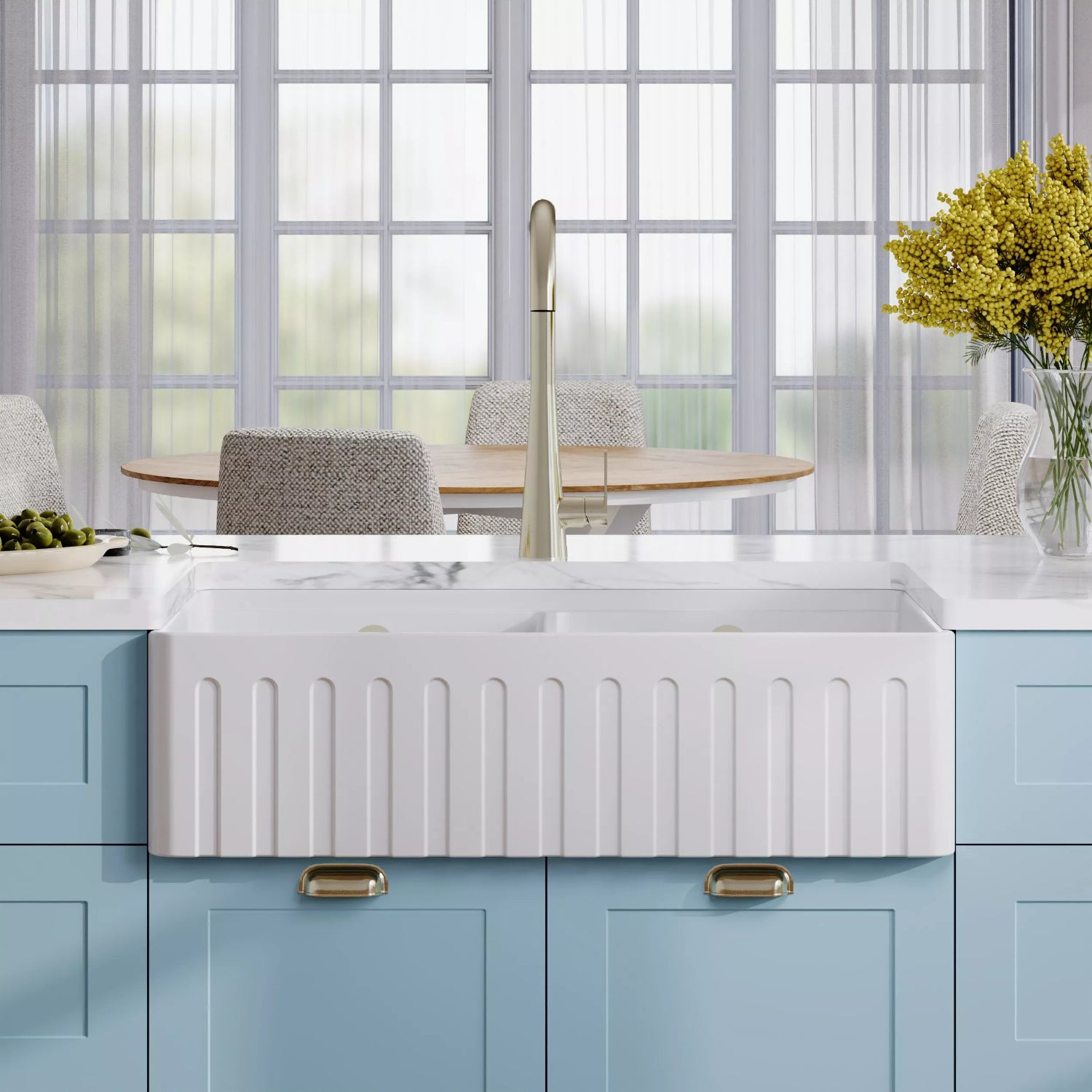 Nuie Fluted Butler Sink With Ledge - White