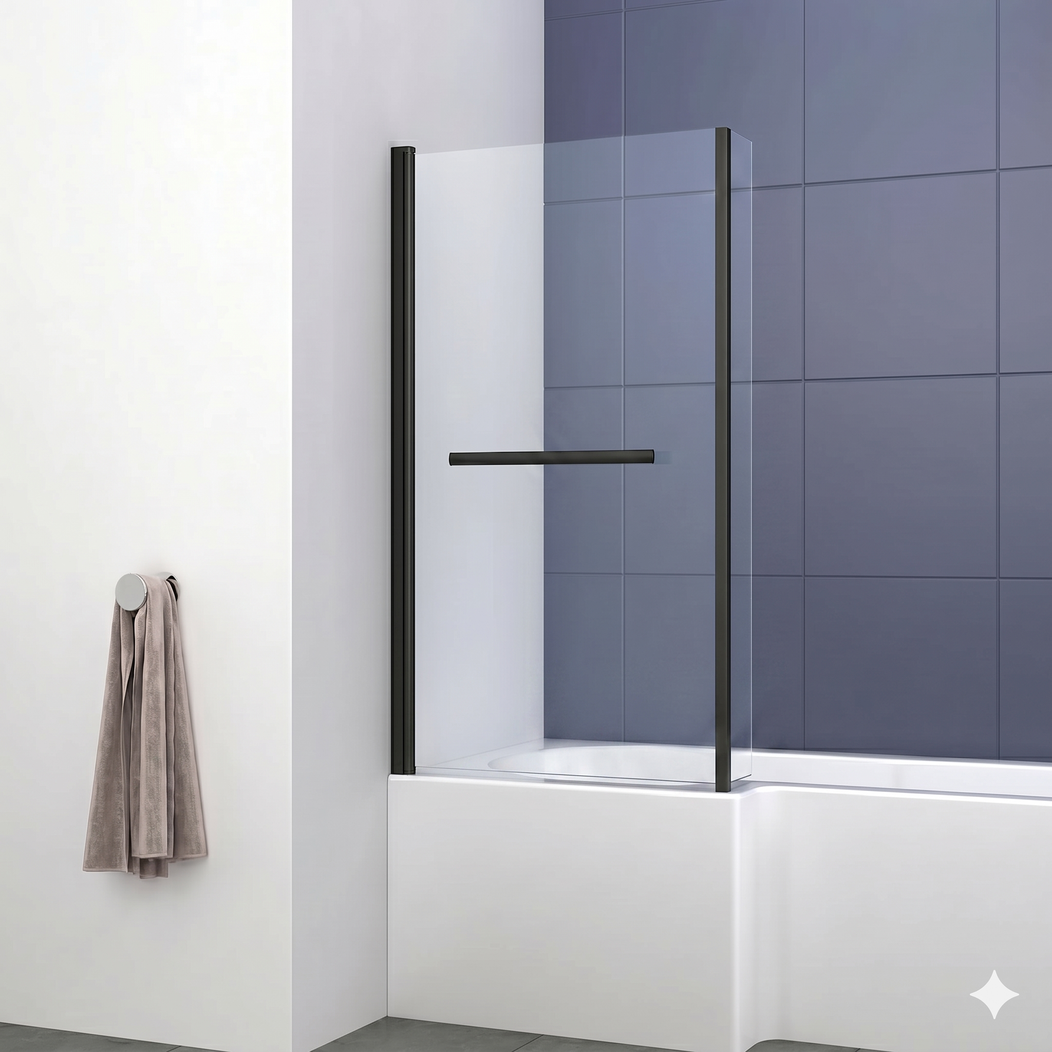 iBathUK 1400mm x 955mm Modern L Shaped Glass Shower Bath Screen with Towel Rail