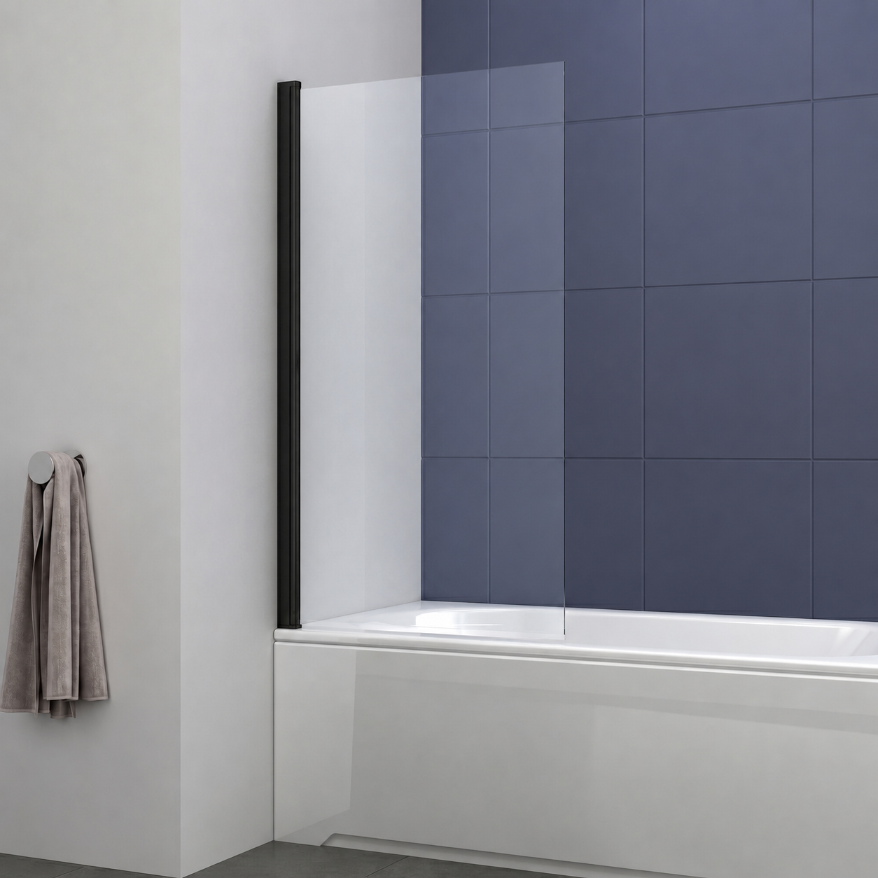 VeeBath 1400mm x 800mm 6mm Glass Square Edge Straight Bath Screen - Chrome Finish