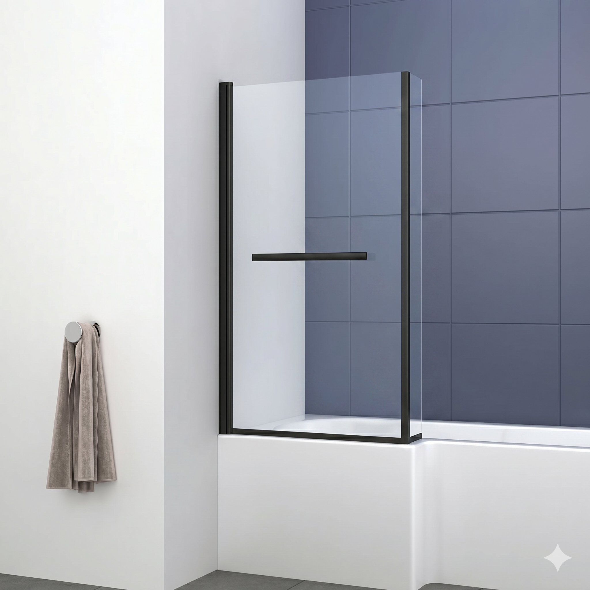 Modern L Shaped Shower Bath Screen With Towel Rail - Chrome