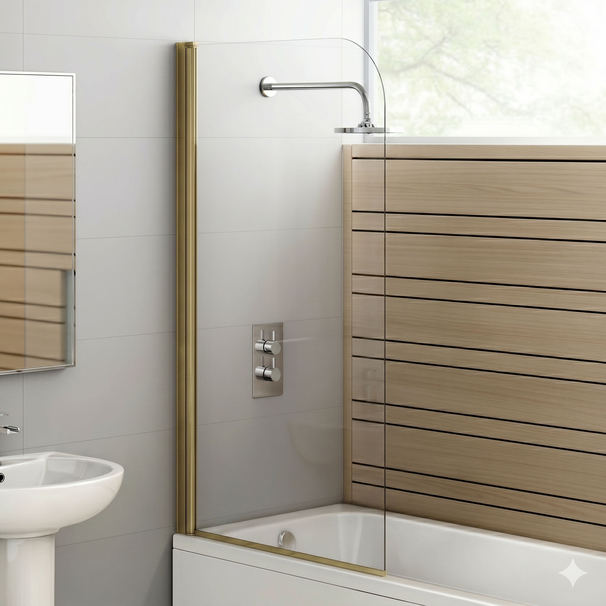 Modern Curved Edge Straight Bath Screen - 6mm Glass - 1400mm x 800mm - Chrome