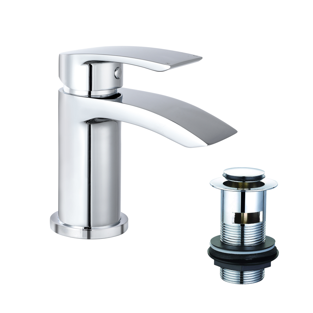 Cascade Mono Basin Mixer Tap with Push Button Waste