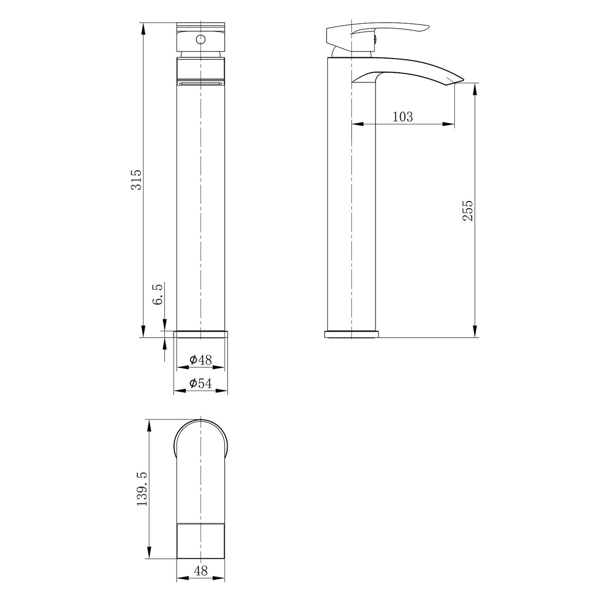 Cascade Curved Tall Basin Mixer Tap - Chrome