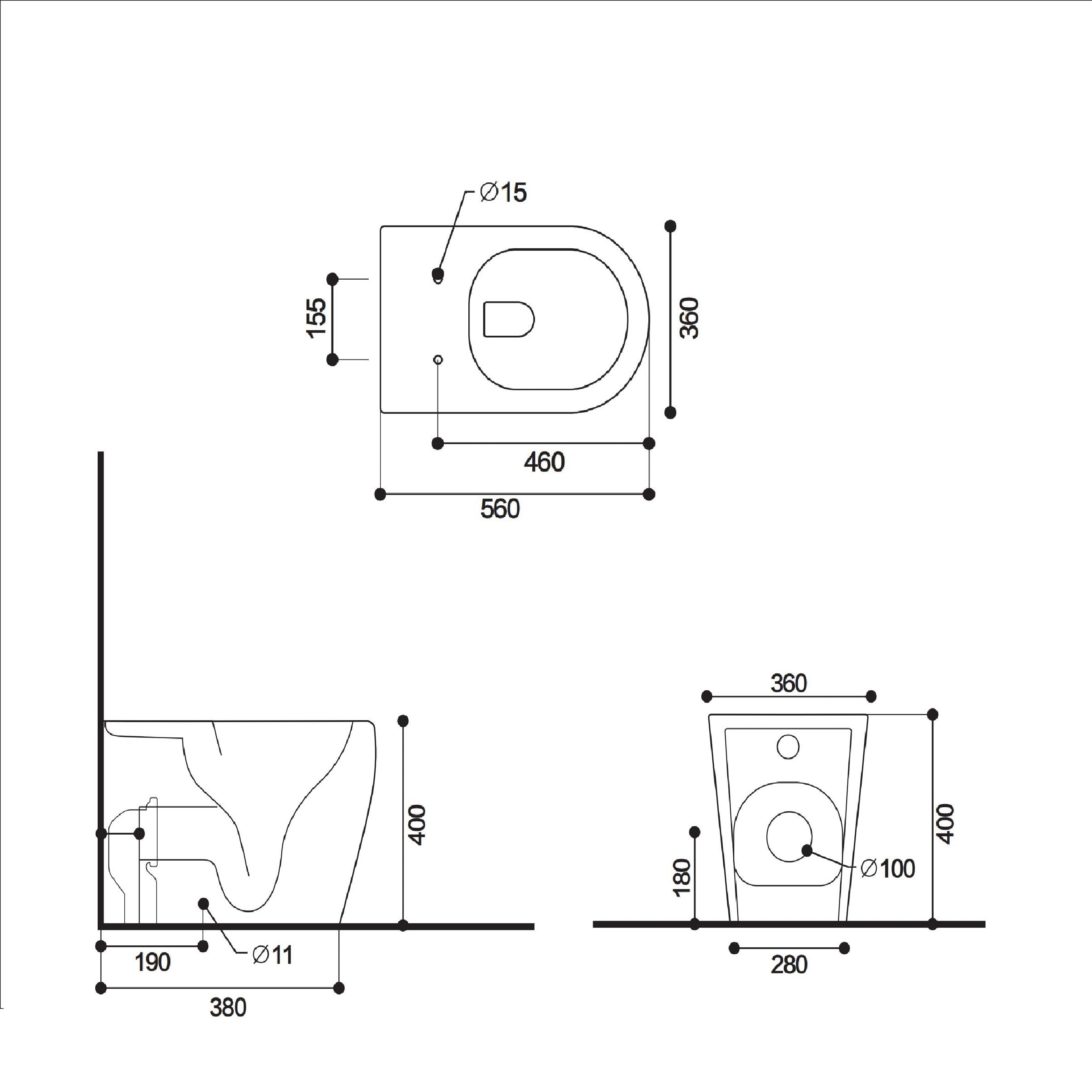 Zenith Built-In Bidet Back To Wall Toilet With Soft Close Seat & Fixing Kits - White
