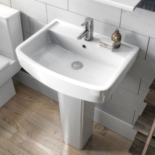 Flow Basin with Pedestal & Size Options - 1 TH - White