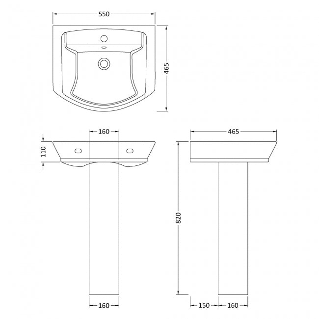 Daniel Basin with Pedestal & Size Options - 1 TH - White