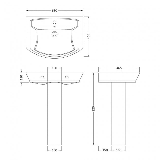 Daniel Basin with Pedestal & Size Options - 1 TH - White