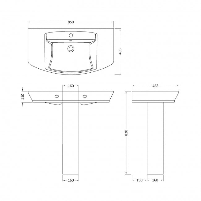 Daniel Basin with Pedestal & Size Options - 1 TH - White
