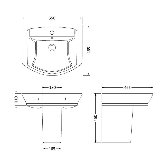 Daniel Basin with Pedestal & Size Options - 1 TH - White