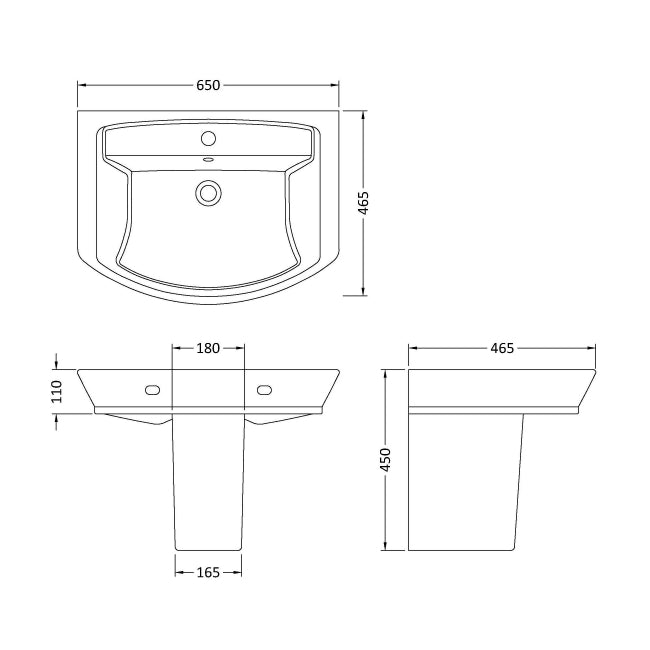 Daniel Basin with Pedestal & Size Options - 1 TH - White